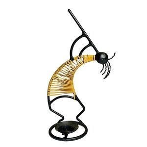 Ratan and Metal 11” Trumpet Player Votive Candle Tea light Stand